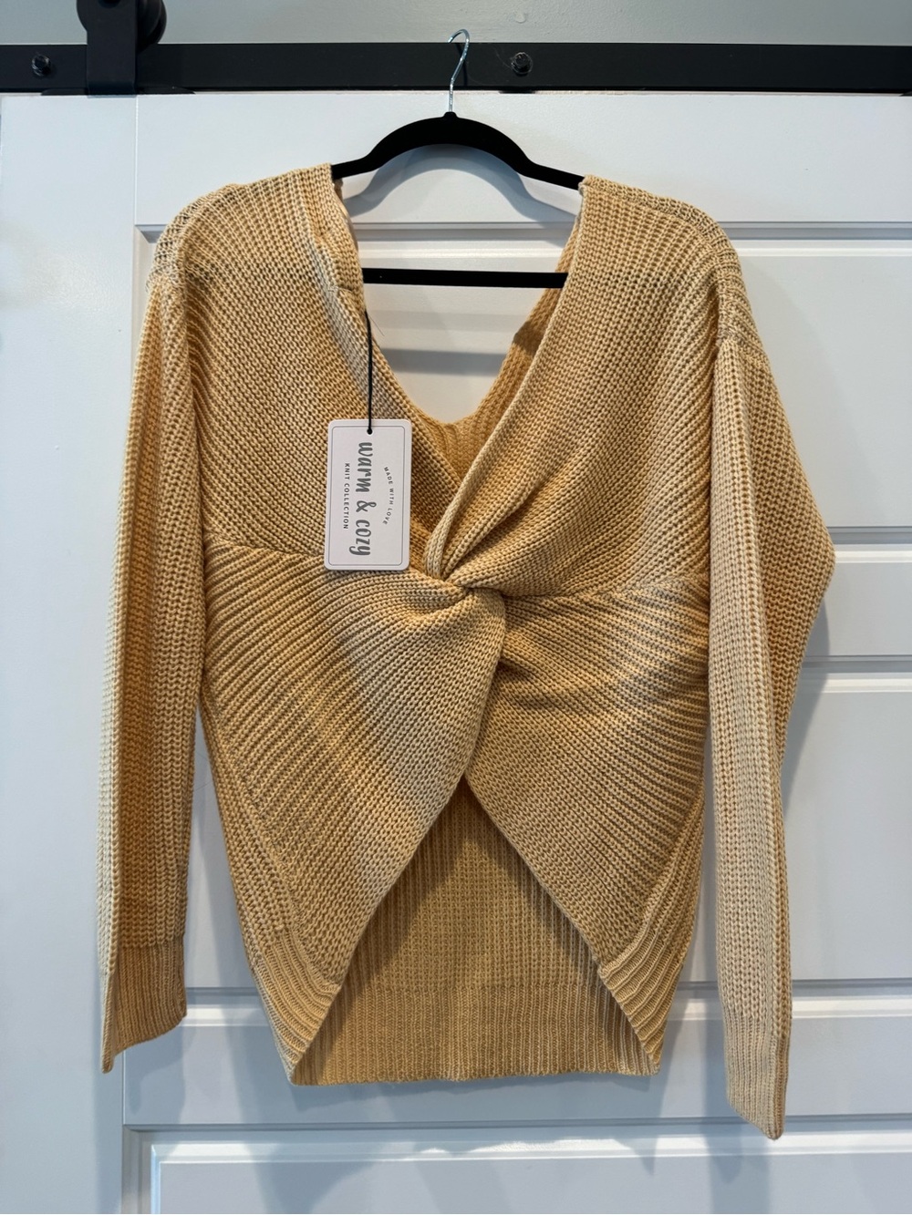 Warm & Cozy Tan Twist-Front V-Neck Sweater
